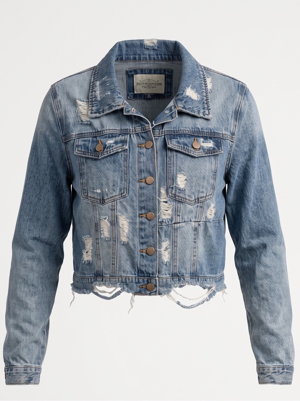 Ashley Vintage Distressed Light Blue Cropped Denim Jacket by American Vintage
